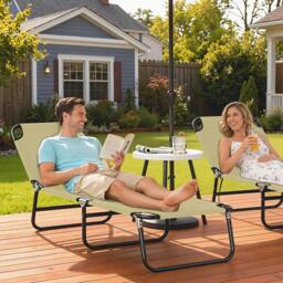 Rackhams Foldable Sun Lounger with 5-Position Adjustable Backrest, Outdoor Portable Recliner Chaise Lounge Chair with Breathable Mesh Fabric, Beige - thumbnail 2