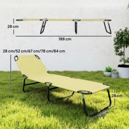 Rackhams Foldable Sun Lounger with 5-Position Adjustable Backrest, Outdoor Portable Recliner Chaise Lounge Chair with Breathable Mesh Fabric, Beige - thumbnail 3