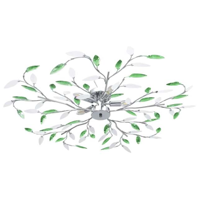 Rackhams Ceiling Lamp with Acrylic Crystal Leaf Arms for 5 E14 Bulbs Green