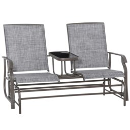 Rackhams 2 Seater Rocker Double Rocking Chair Lounger Outdoor Garden Furniture - Grey - Metal, Breathable Mesh Fabric - 147cm x 78cm x 101.5cm - thumbnail 2