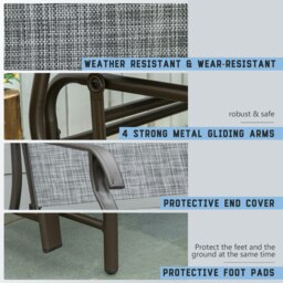 Rackhams 2 Seater Rocker Double Rocking Chair Lounger Outdoor Garden Furniture - Grey - Metal, Breathable Mesh Fabric - 147cm x 78cm x 101.5cm - thumbnail 5