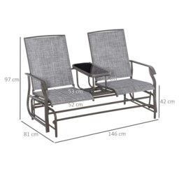 Rackhams 2 Seater Rocker Double Rocking Chair Lounger Outdoor Garden Furniture - Grey - Metal, Breathable Mesh Fabric - 147cm x 78cm x 101.5cm - thumbnail 6