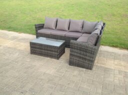Rackhams High Back Rattan Corner Sofa Set Oblong Coffee Table Outdoor Furniture dark Grey Right Option - thumbnail 3