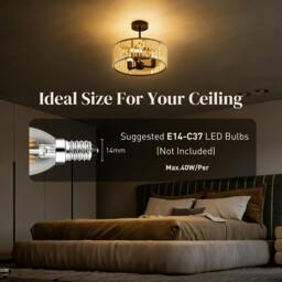 Rackhams Semi Flush Mount Modern Crystal Chandelier Ceiling Light, Black - 3 - Metal, Crystal - Black - thumbnail 5
