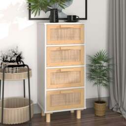 Rackhams Sideboard White 40x30x90 cm Solid Wood Pine and Natural Rattan - White - Engineered wood, solid pinewood, natural rattan
