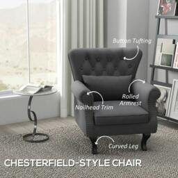 Rackhams Chesterfield-Style Accent Chair - Grey - thumbnail 4