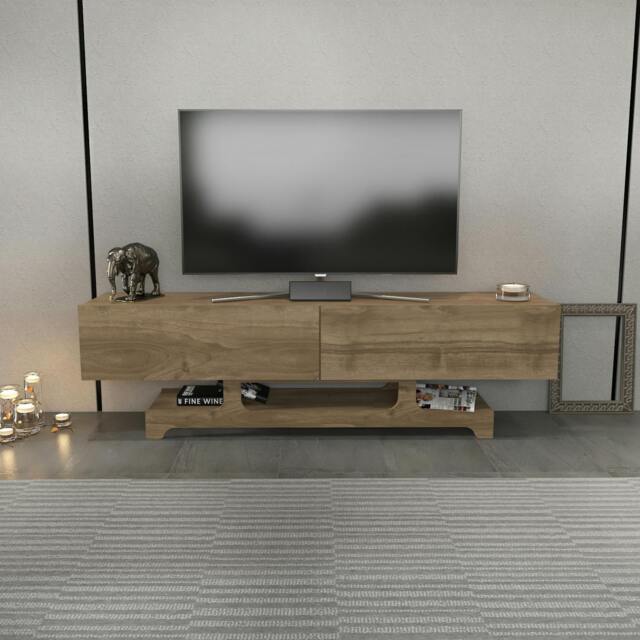 "Rackhams Tera Modern TV Stand TV Cabinet for TV's up to 72"" - Walnut" - image 1
