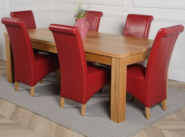 Rackhams Dakota Extra Large Oak Dining Table with Montana Leather Chairs - 6 chairs - Burgundy - image 1