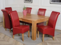 Rackhams Dakota Extra Large Oak Dining Table with Montana Leather Chairs - 6 chairs - Burgundy - thumbnail 4