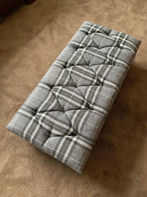 Rackhams Grey & Black Tartan Footstool – Chesterfield Ottoman Stool for Living Room UK - 30 x 20 Inches (76 x 51cm) - image 1