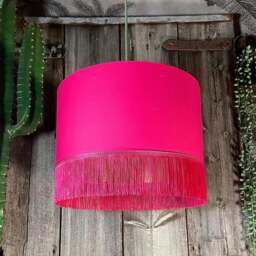 "Rackhams Pomegranate Pink Lampshade with Gold Lining & Pink Fringing - Table / Floor Lamp - 35cm Diameter x 20cm Height / (14"" x 8"")" - thumbnail 4
