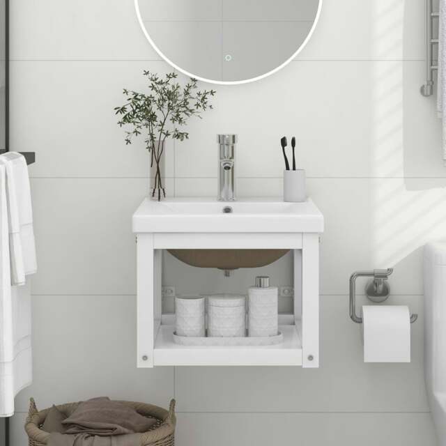 Rackhams Bathroom Washbasin Frame with Built-in Basin White Iron