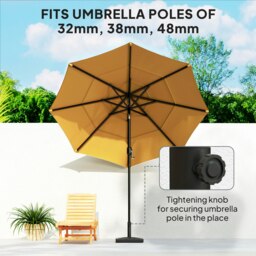 Rackhams Garden Parasol Base, 15kg HDPE Outdoor Umbrella Stand Parasol Stand with Cut-Out Design, Sun Umbrella Base for 32, 38, 48 mm Poles, Black - thumbnail 3