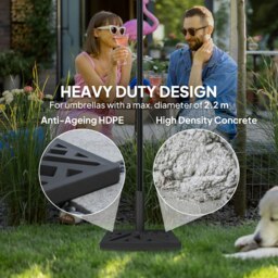 Rackhams Garden Parasol Base, 15kg HDPE Outdoor Umbrella Stand Parasol Stand with Cut-Out Design, Sun Umbrella Base for 32, 38, 48 mm Poles, Black - thumbnail 4