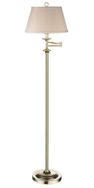 Rackhams Traditional Polished Brass Swing Arm Floor Lamp with Cream Shade