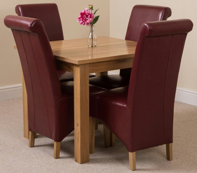 Rackhams Oslo 90 x 90cm Small Square Oak Dining Set with Montana Leather Chairs - 1 - 4 chairs - Burgundy - image 1