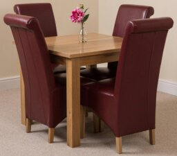 Rackhams Oslo 90 x 90cm Small Square Oak Dining Set with Montana Leather Chairs - 1 - 4 chairs - Burgundy