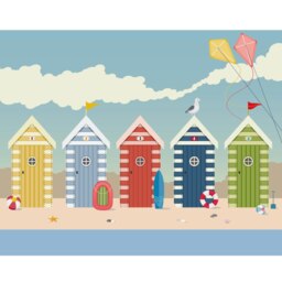 Rackhams Beach Huts Wall Mural - Large - W350cm x H280cm - thumbnail 2