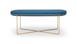 Rackhams Finn Ottoman Stools - Brushed Brass - Blue Seat Upholstery - thumbnail 1