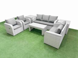 Rackhams PE Rattan Garden Furniture Set Adjustable Chair Sofa Double Love Seat 2 Seater Sofa Lounge Set Rectangular Coffee Table 2 Side Table Light Grey - thumbnail 2