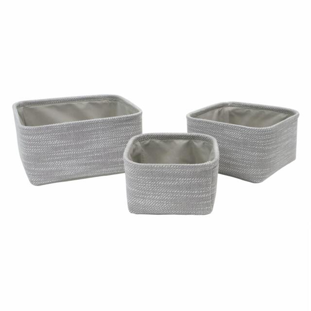 Rackhams Serena Square Fabric Storage Baskets for Home Organisation, Set of 3, Light Grey - image 1