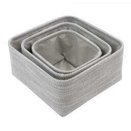 Rackhams Serena Square Fabric Storage Baskets for Home Organisation, Set of 3, Light Grey - thumbnail 2