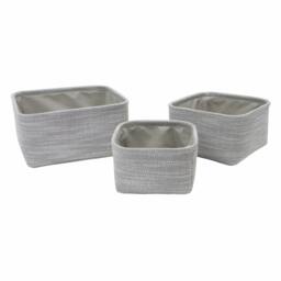 Rackhams Serena Square Fabric Storage Baskets for Home Organisation, Set of 3, Light Grey