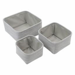 Rackhams Serena Square Fabric Storage Baskets for Home Organisation, Set of 3, Light Grey - thumbnail 5