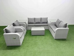 Rackhams PE Rattan Garden Furniture Set Adjustable Chair Sofa Double Love Seat 2 Seater Sofa Lounge Set Oblong Coffee Table 2 Side Table Light Grey - thumbnail 1