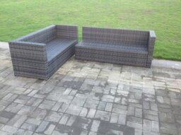 Rackhams Dark Grey Mixed Rattan Garden Furniture Corner Sofa Set Oblong Coffee Table Chair Footstools - thumbnail 2