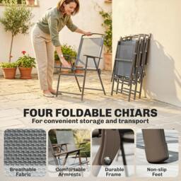 Rackhams Garden Dining Set, Patio Sets with Tempered Glass Table - 64 - Steel, polyester fabric, tempered glass - Dark grey - thumbnail 5