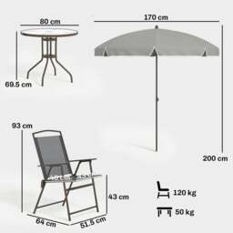 Rackhams Garden Dining Set, Patio Sets with Tempered Glass Table - 64 - Steel, polyester fabric, tempered glass - Dark grey - thumbnail 3