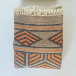 Rackhams Ela Soft Cotton Jacquard Bedspread - Double (220 x 245 cm) - Marigold Orange on Taupe - thumbnail 1