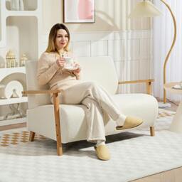 Rackhams 2 Seater Sofa, Fabric Modern Loveseat for Living Room, Cream - Cream