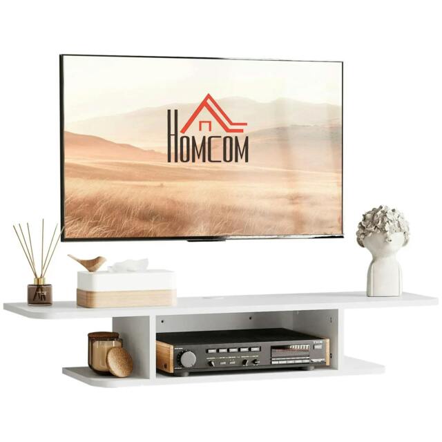 "Rackhams Floating TV Unit Stand for TVs up to 40"", Wall Mounted Media Console with Storage Shelf, Entertainment Center, White" - image 1