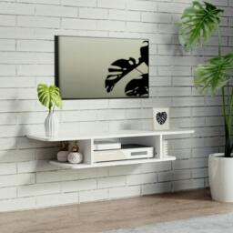 "Rackhams Floating TV Unit Stand for TVs up to 40"", Wall Mounted Media Console with Storage Shelf, Entertainment Center, White" - thumbnail 2