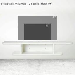 "Rackhams Floating TV Unit Stand for TVs up to 40"", Wall Mounted Media Console with Storage Shelf, Entertainment Center, White" - thumbnail 6