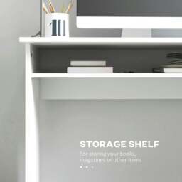 Rackhams 90 x 50cm Computer Table, Modern Home Office Desk, Small Writing Desk with Storage Shelf, High Gloss White - thumbnail 4