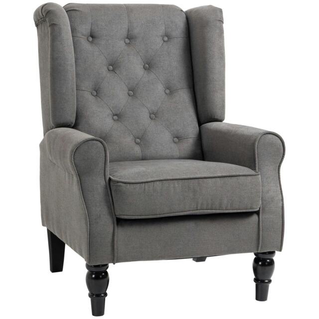 Rackhams Retro Accent Chair, Snow Flannel Wingback Armchair with Wood Frame Button Tufted Design for Living Room Bedroom, Dark Grey - image 1