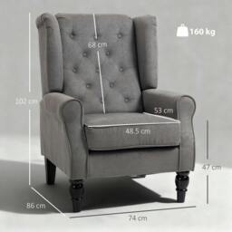 Rackhams Retro Accent Chair, Snow Flannel Wingback Armchair with Wood Frame Button Tufted Design for Living Room Bedroom, Dark Grey - thumbnail 3