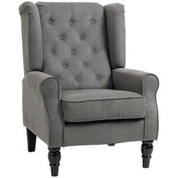 Rackhams Retro Accent Chair, Snow Flannel Wingback Armchair with Wood Frame Button Tufted Design for Living Room Bedroom, Dark Grey - thumbnail 1