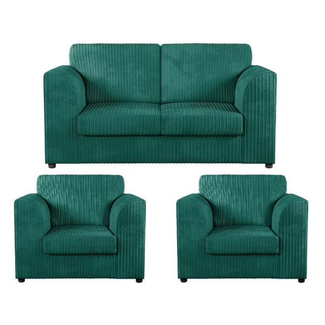 Rackhams Luxor Jumbo Cord 2 Seater and 2 x Armchairs - Full Back - Teal