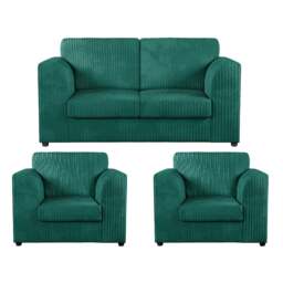 Rackhams Luxor Jumbo Cord 2 Seater and 2 x Armchairs - Full Back - Teal - thumbnail 1