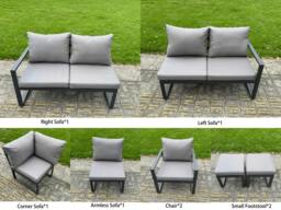 Rackhams 10 Seater Aluminium Garden Furniture Set with Adjustable Rising Dining Table, Chair, 2 Footstools Corner Sofa Set - Dark Grey - thumbnail 3