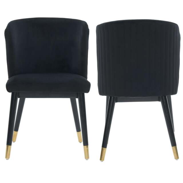 Rackhams Set of 2 Sofina Modern Velvet Dining Chairs with Tufted Back - Wooden Frame & Gold-Tipped Rubberwood Legs - Velvet - Black - Modern - image 1