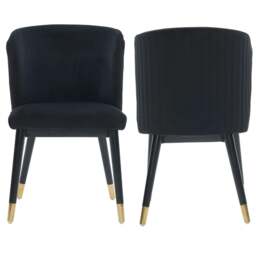 Rackhams Set of 2 Sofina Modern Velvet Dining Chairs with Tufted Back - Wooden Frame & Gold-Tipped Rubberwood Legs - Velvet - Black - Modern