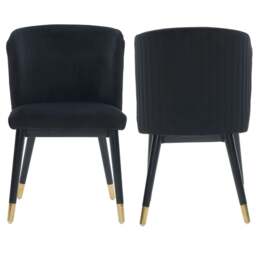 Rackhams Set of 2 Sofina Modern Velvet Dining Chairs with Tufted Back - Wooden Frame & Gold-Tipped Rubberwood Legs - Velvet - Black - Modern - thumbnail 2