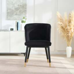 Rackhams Set of 2 Sofina Modern Velvet Dining Chairs with Tufted Back - Wooden Frame & Gold-Tipped Rubberwood Legs - Velvet - Black - Modern - thumbnail 3