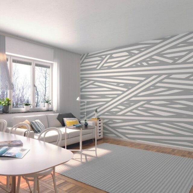 Rackhams Striped Criss Cross Pattern Wall Mural - Grey - Medium - W300cm x H240cm - image 1