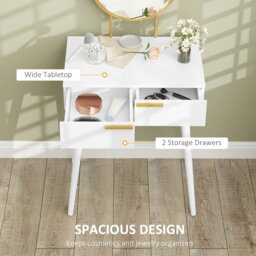 Rackhams Modern Dressing Table w/ 2 Drawers Round Mirror for Bedroom White - White - No - Round mirror - thumbnail 4